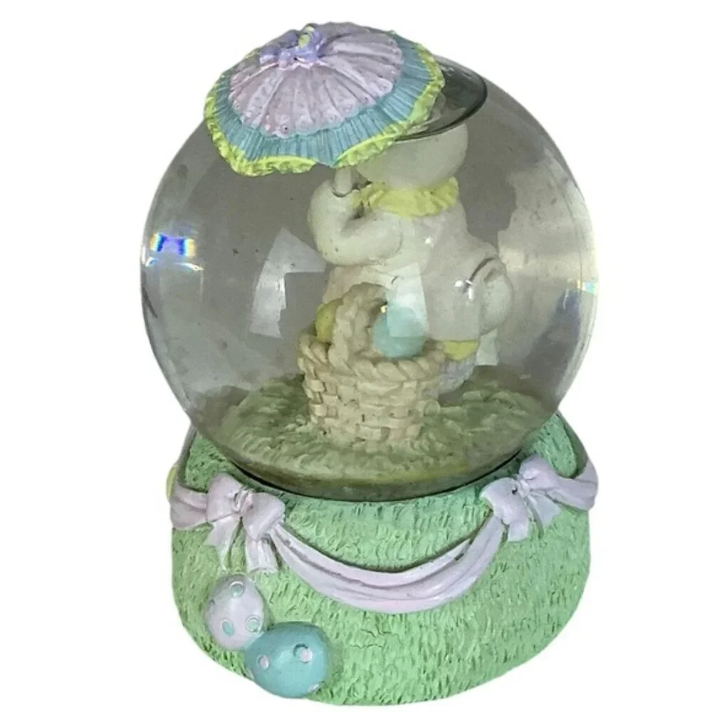 Snow Globe Vintage Easter Bunny Umbrella Spring Water Glitter Globe Pastel 1990
